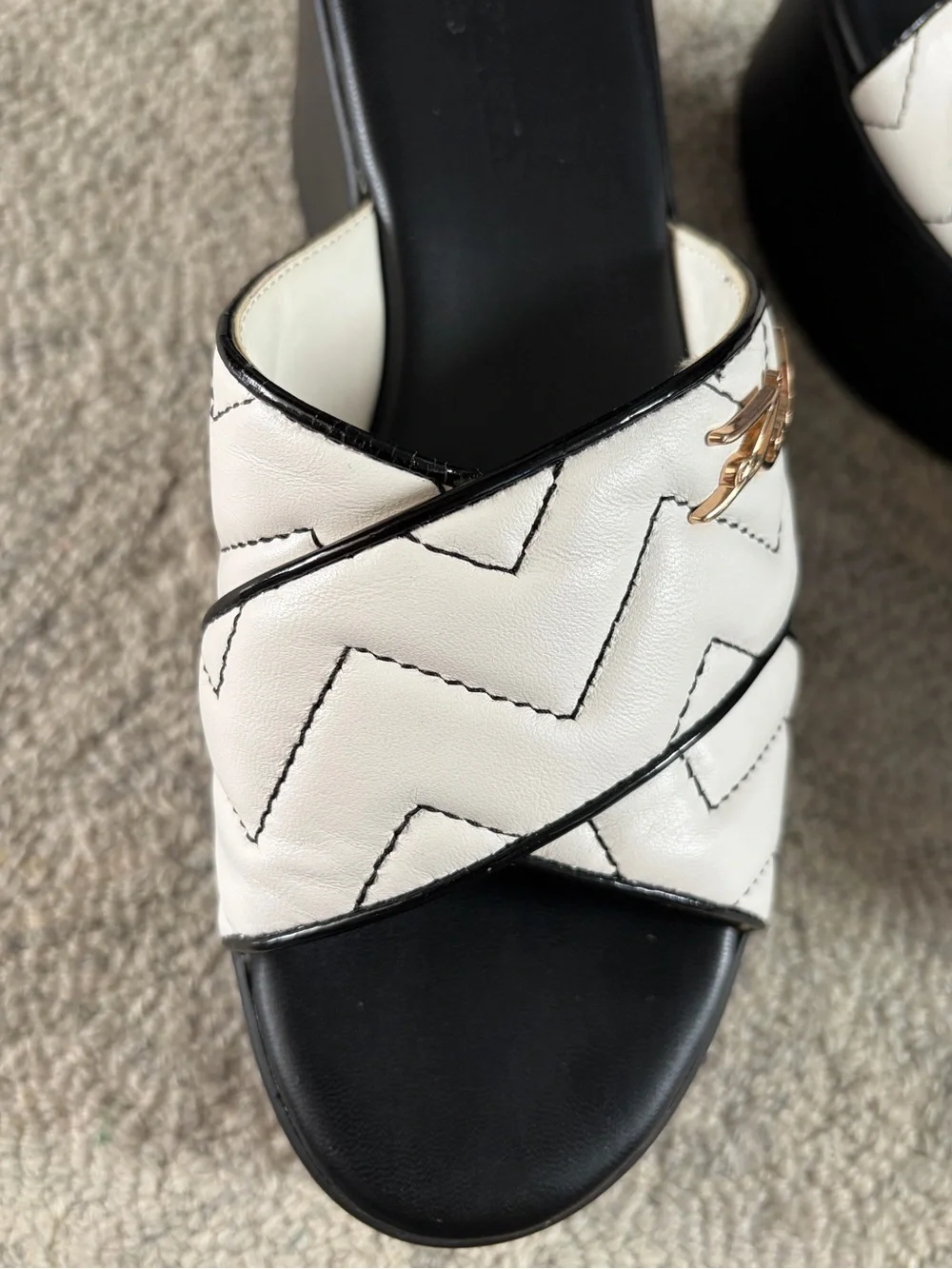 Karl Lagerfeld Paris Platform Wedge Slide Sandals Black White Size 7.5